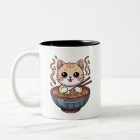 Chat Mignon Kawaii Mangeant des Ramen Design Migno
