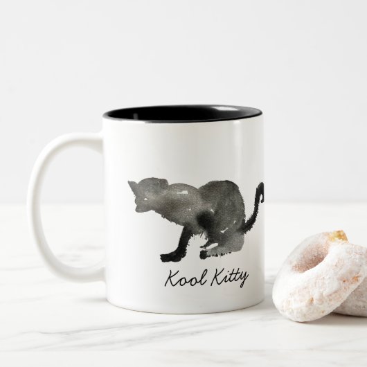 Tasse 2 Couleurs Chat monochrome couleur noir (Avec donut)