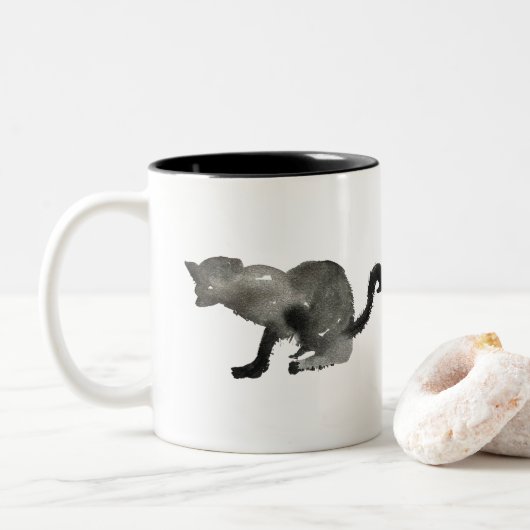 Tasse 2 Couleurs Chat monochrome couleur noir (Avec donut)