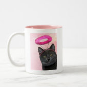 Tasse 2 Couleurs Chat Noir Avec Halo Angel Rose (Gauche)