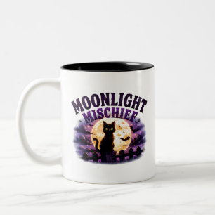 Tasse 2 Couleurs 🐈⬛ Chat noir d'Halloween au clair de lune 🌕
