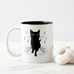 Tasse 2 Couleurs Chat noir entouré de notes de musique murmurantes