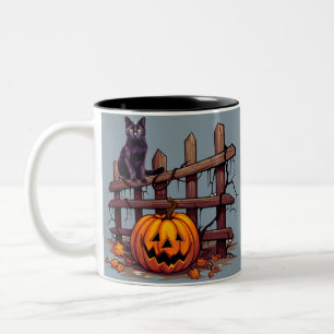 Tasse 2 Couleurs Chat noir et citrouille, drôle et effrayant pour H