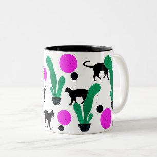 Tasse 2 Couleurs Chat noir et Motif de cactus tendance