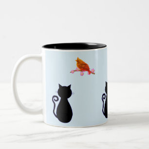 Tasse 2 Couleurs Chat noir et oiseau rouge