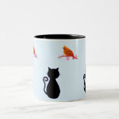 Tasse 2 Couleurs Chat noir et oiseau rouge (Centre)