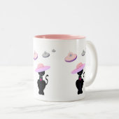 Tasse 2 Couleurs Chat noir et soucoupes volantes (Devant droit)