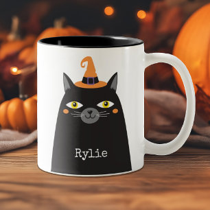 Tasse 2 Couleurs Chat Noir Halloween Whimsical Cute Personnalisé