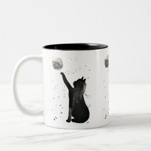 Tasse 2 Couleurs Chat noir Joli chaton chaton animal aquarelle Bell