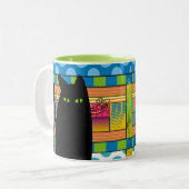 Tasse 2 Couleurs Chat noir lunatique "le gros chat " (Devant gauche)