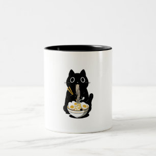 Tasse 2 Couleurs Chat noir mangeant du ramen
