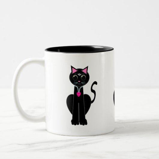 Tasse 2 Couleurs Chat noir mignon (Gauche)