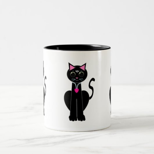 Tasse 2 Couleurs Chat noir mignon (Centre)