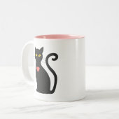 Tasse 2 Couleurs Chat noir mignon et coeur rose (Devant gauche)