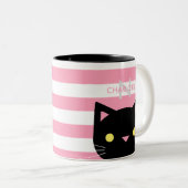 Tasse 2 Couleurs Chat noir mignon Nom personnalisé et initial (Devant droit)