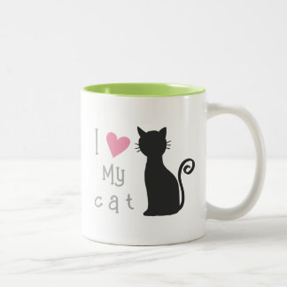 Tasse 2 Couleurs Chat noir mignon personnalisable avec beau coeur r