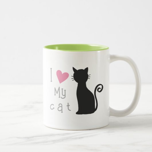 Tasse 2 Couleurs Chat noir mignon personnalisable avec beau coeur r (Droit)