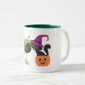 Tasse 2 Couleurs Chat noir pour sorcière Halloween personnalisable (Devant droit)