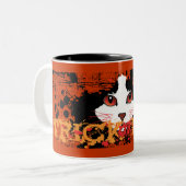 Tasse 2 Couleurs Chat noir - Tricoter ou traiter (Devant gauche)