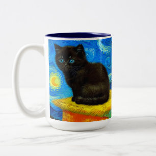 Tasse 2 Couleurs Chat Nuit Étoilée de Style Van Gogh