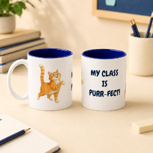Tasse 2 Couleurs Chat orange drôle Mon cours est Purr-fait Bleu mar