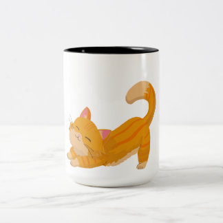 Tasse 2 Couleurs Chat orange qui s'étire
