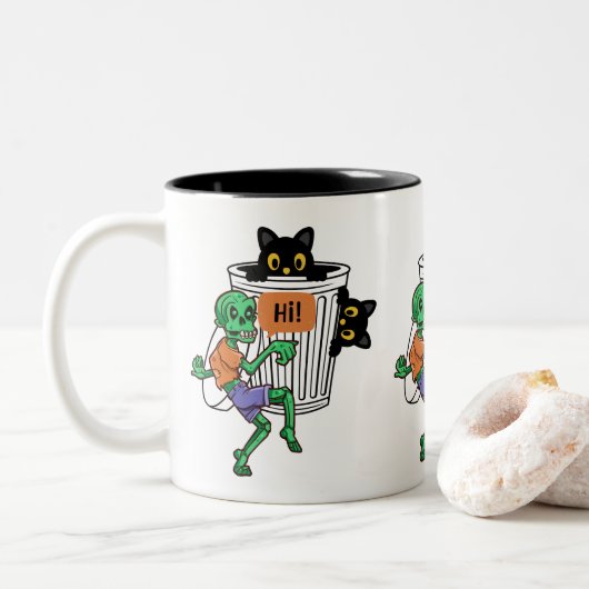 Tasse 2 Couleurs Chat Peureux Halloween (Avec donut)