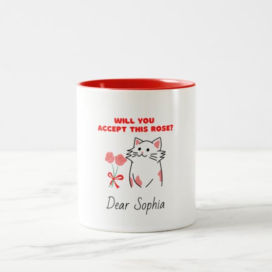 Tasse 2 Couleurs Chat&Rose adorable  (Centre)