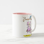 Tasse 2 Couleurs Chat rose blanc mignon à la couture (Devant droit)
