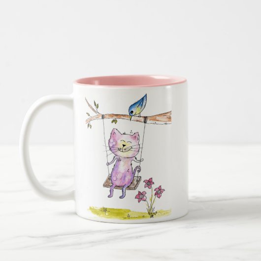 Tasse 2 Couleurs Chat rose blanc mignon à la couture (Gauche)