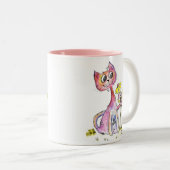 Tasse 2 Couleurs Chat rose blanc mignon avec Fleurs Jaunes (Devant droit)