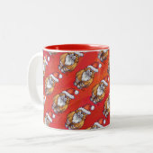 Tasse 2 Couleurs Chat roux de Noël sur fond rouge (Devant gauche)