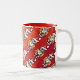 Tasse 2 Couleurs Chat roux de Noël sur fond rouge
