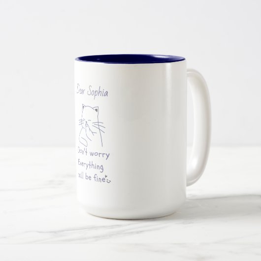 Tasse 2 Couleurs Chat souriant avec message (Devant droit)