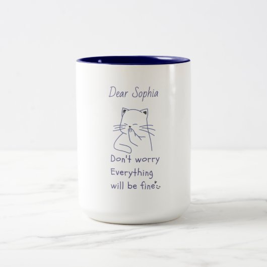 Tasse 2 Couleurs Chat souriant avec message (Centre)