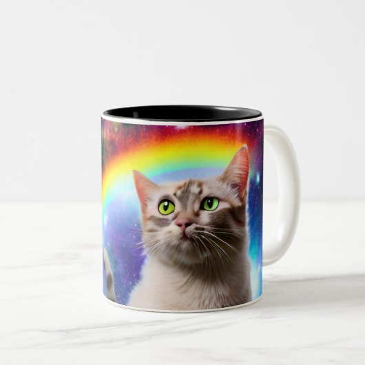 Tasse 2 Couleurs Chat spatial (Devant droit)