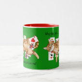 Tasse 2 Couleurs Chat tigré orange drôle jouant aux cartes de solit (Centre)