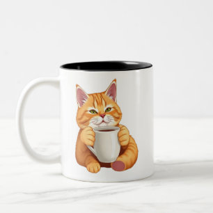 Tasse 2 Couleurs Chat tigré orange mignon avec illustration de tass