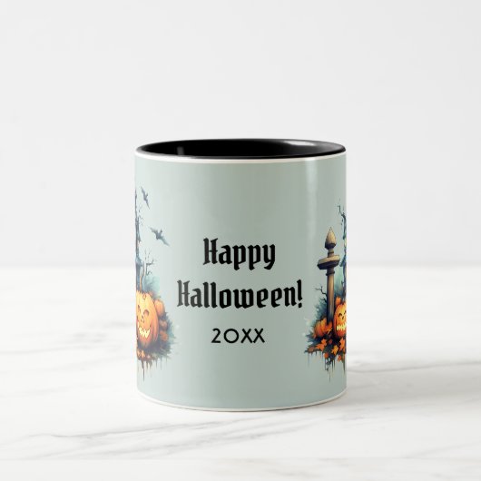 Tasse 2 Couleurs Château effrayant Joyeux Halloween (Centre)