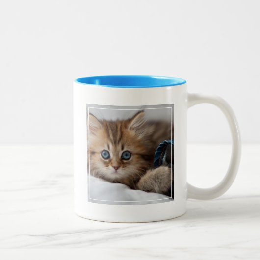 Tasse 2 Couleurs Chaton avec des yeux bleus (Droit)