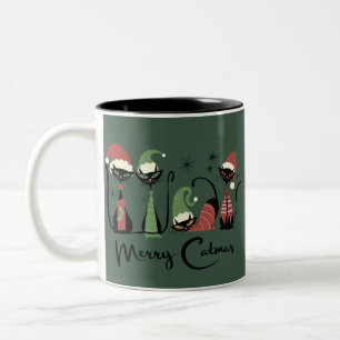 Tasse 2 Couleurs Chats de Noël du milieu du siècle de style atomiqu