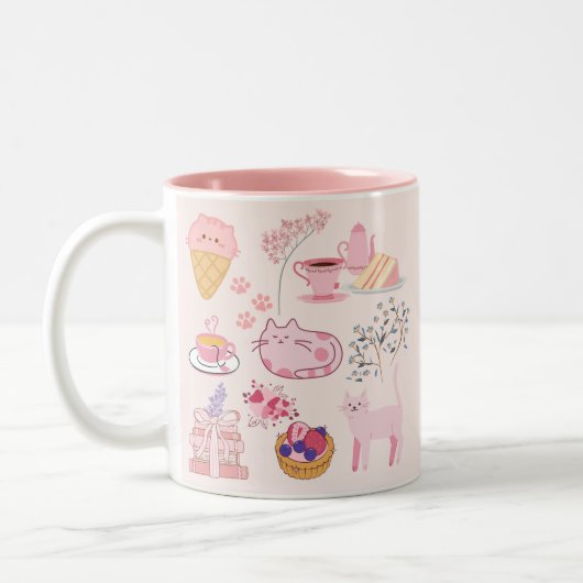 Tasse 2 Couleurs Chats de thé rose vif (Gauche)
