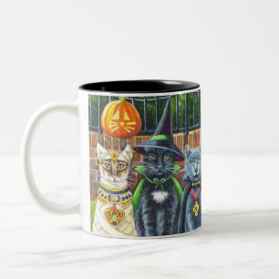 Tasse 2 Couleurs Chats d'Halloween en costume Aquarelle Art