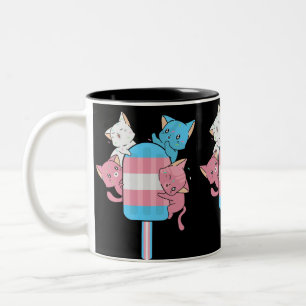 Tasse 2 Couleurs Chats Drapeaux Transgenre et un coquelicot