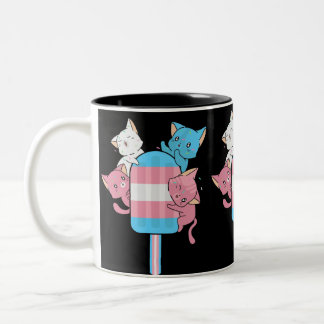 Tasse 2 Couleurs Chats Drapeaux Transgenre et un coquelicot
