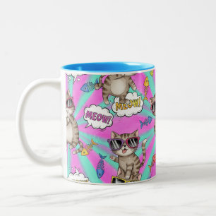 Tasse 2 Couleurs Chats en Lunettes, Pop Art, par Natasha Us