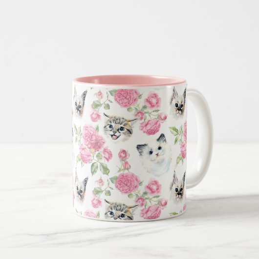 Tasse 2 Couleurs Chats et Roses (Devant droit)