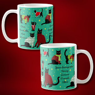 Tasse 2 Couleurs Chats mignons en Sweaters de Noël Personnalisé