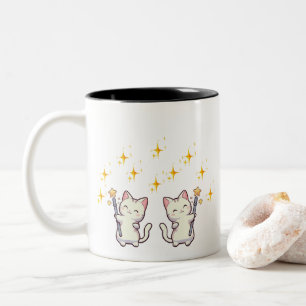 Tasse 2 Couleurs Chats mignons tenant des étoiles magiques en bague