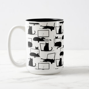Tasse 2 Couleurs Chats noirs assis sur des ordinateurs portables Mo